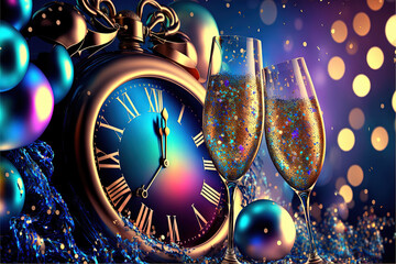 New Years eve celebration, clock