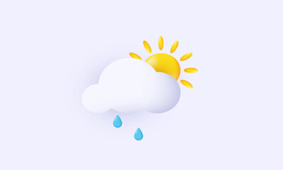 illustration icon vector realistic 3d sun cloud rain drops weather concept isolated on background