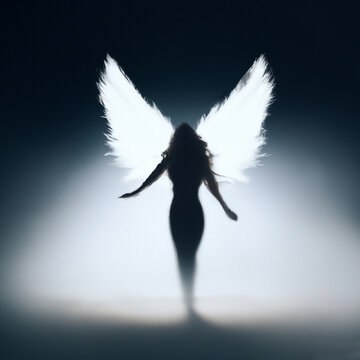 Abstract female angel figure with wings with copy space generative ai illustration