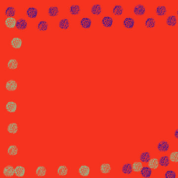 Red background with colored splotches on top, side, and bottom. 