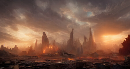 Ai Digital Illustration Post Apocalyptic Cityscape Scenery 