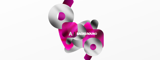 Metallic shiny geometric surfaces, round shapes and circles. Digital web futuristic template for wallpaper, banner, background, card, book Illustration, landing page