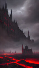 Ai Digital Illustration Red and Black Goth City