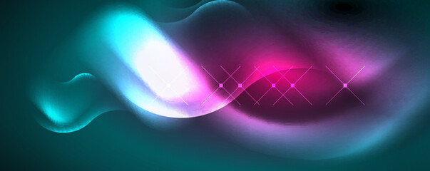 Neon glowing waves, magic energy space light concept, abstract background wallpaper design