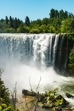 Waterfall in the forest. Saltos del Laja in Region del Bio Bio, Chile, South America.
