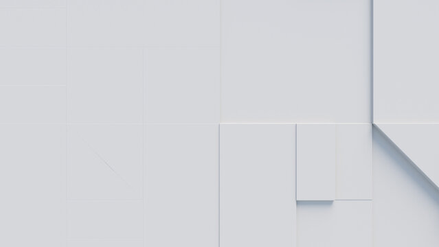 Various 3D Blocks Neatly Organized To Make A Wall. White Futuristic Wallpaper With Copy-space.