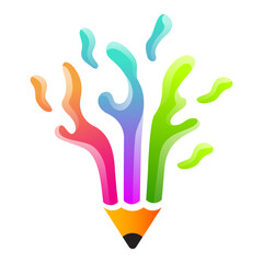 Colorful spark pencil icon logo