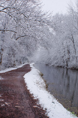 snowy path along the canal