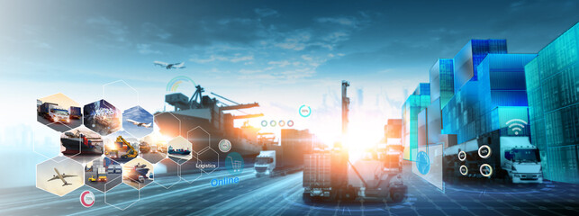 Global business of Container Cargo freight train for Business logistics concept, Air cargo...