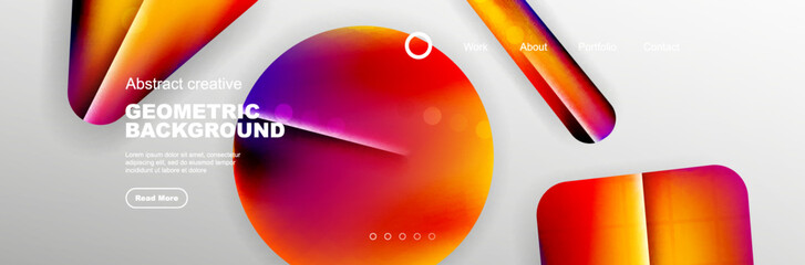 Overlapping geometric shapes background. 3D shadow effects and fluid gradients. Modern abstract forms