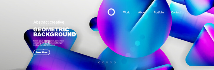 Overlapping geometric shapes background. 3D shadow effects and fluid gradients. Modern abstract forms
