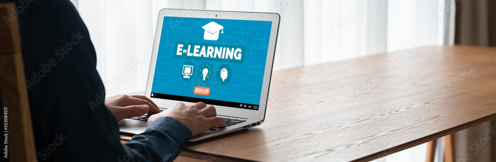 Wall mural e-learning website with modish sofware for student to study online on the internet network