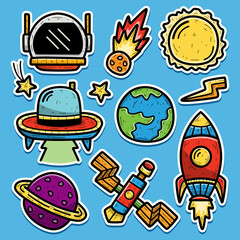 Astronaut doodle cartoon illustration sticker design