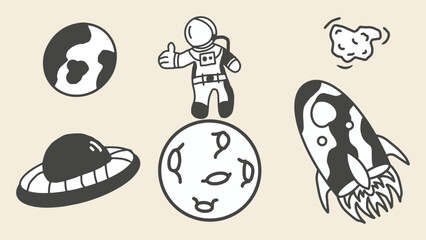 space hand drawing design vector cute isolated coloring book draw