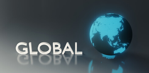 global earth sphere background with text global, 3d rendering