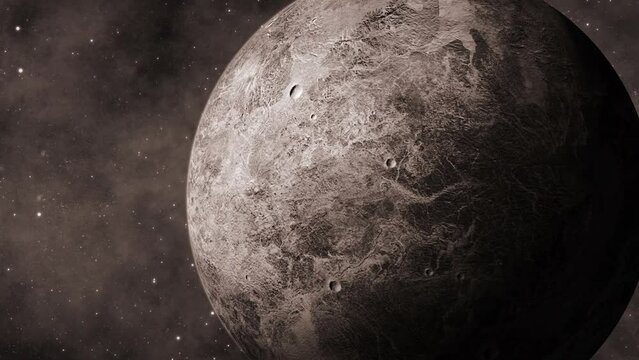 Rotating 3d realistic Ceres fictional planet on space