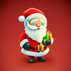 Obraz premium cartoon Santa Claus on red background, Christmas, Generative AI