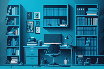 Blue Home office illustration. Web and Graphic Design
