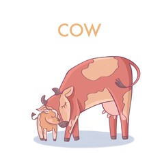 Cow and calf. Mom and baby.
