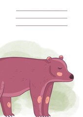 A page for a glider with a forest animal. Watercolor bear.