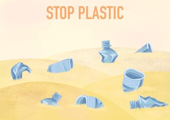 Stop Plastic Poster. Environmental pollution by plastic.