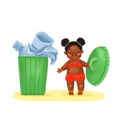 Children collect plastic. Environmental pollution by plastic.