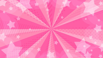 星が飛び出す模様が入ったお洒落なピンクの放射背景素材　ワイド16:9
