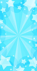 星が飛び出す模様が入ったお洒落な水色の放射背景素材　縦