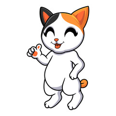 Cute japanese bobtail cat cartoon giving thumbs up