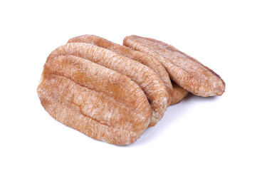 Sun dried bananas on a white background