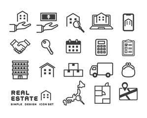 不動産やお部屋探しに関するアイコンのベクターイラスト素材／新生活／引っ越し