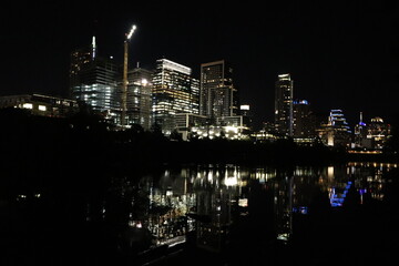 Obraz na płótnie Canvas Austin Texas Skyline at Night Along the River