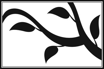 Tree branch with leaves. Abstract twig isolated. Botanical illustration.