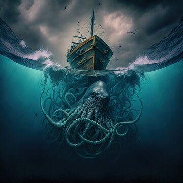 kraken sinking a ship