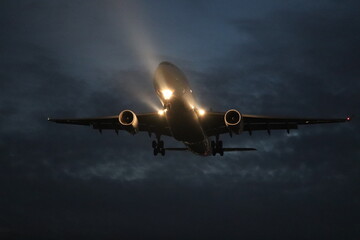 Landing Airplane in Early Morning at Los Angeles