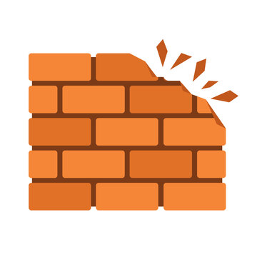 demolished brick wall flat vector illustration isolated on white background