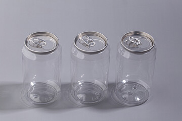 Opened Transparent Can Isolated on grey background