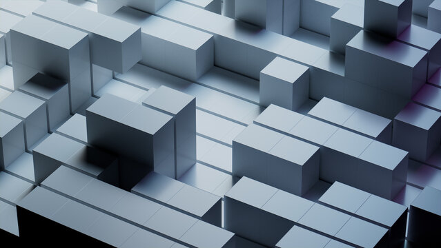 Modern Tech Wallpaper with Perfectly Arranged Glossy Cubes. Grey, 3D Render.