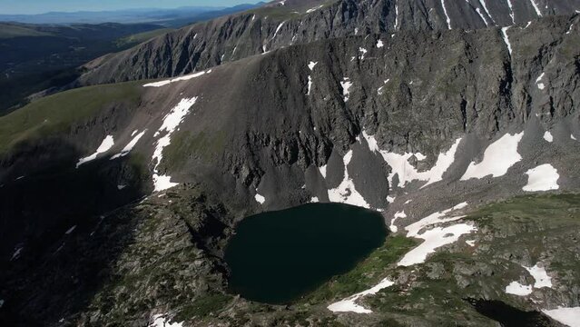 Aerial View of Mohawk Lake Under Tenmile Range Peaks, Breckenridge, Colorado USA