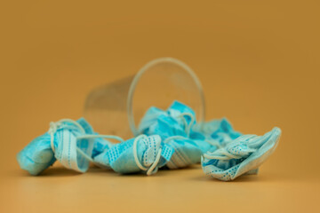 Collection and disposal of used masks. To properly stop the spread of disease. Close up