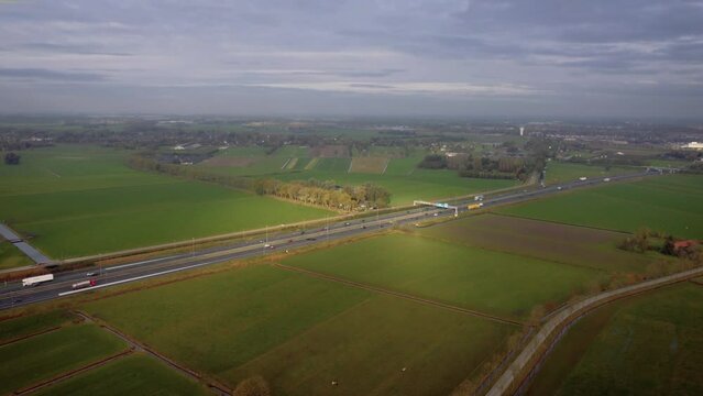 Highway to Netherland Schipol airport with a sunset weather.