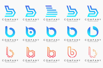 Set of creative letter B logo design template. icons for business of luxury, elegant, simple.