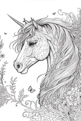 Naklejka na ściany i meble unicorn colouring page, generated image