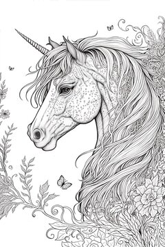 unicorn colouring page, generated image