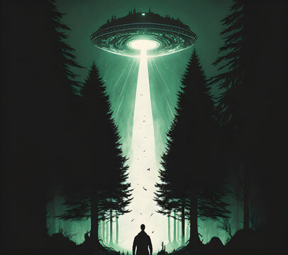 An alien spaceship has been spotted hovering in the middle of a thick forest.