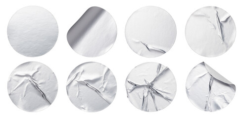 silver round adhesive stickers isolated on white background
