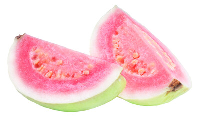 Pink guava fruit with leaf  on white background, Fresh Pink guava on White PNG file.