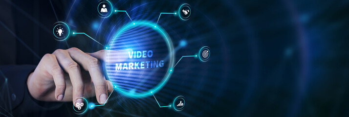 Video marketing and advertising concept on screen.  Business, Technology, Internet and network concept.