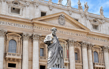 Statue of Saint Peter at the facade of St. Peter Basilica, Vatican City, Vatican