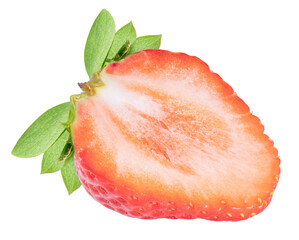 Korean Strawberry with leaf on white background, Red strawberry on white PNG File.